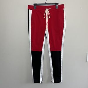 KAYDEN K Mens Red Colorblock Twill Stretch Tapered Leg Pants EUC Ankle Zip Sz XL